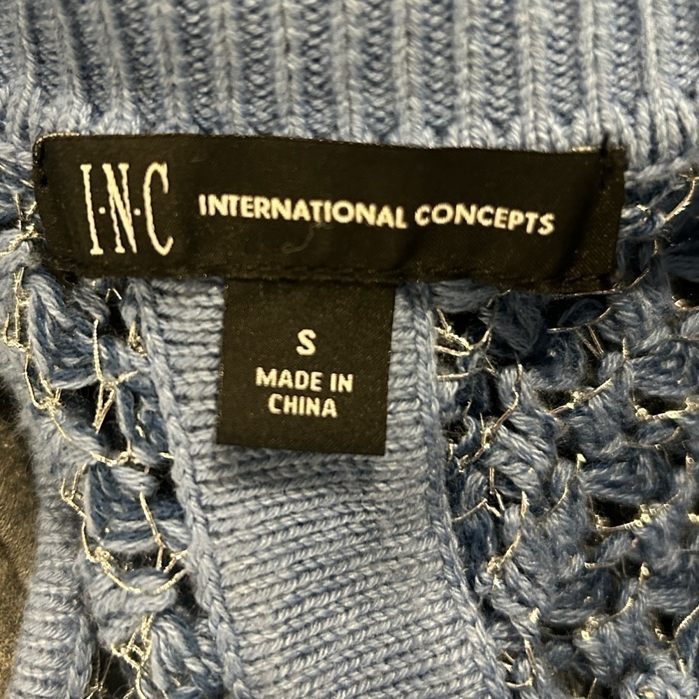 {INC} Blue & Silver Scoop Neck Sweater - Picture 3 of 3